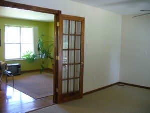 Inside the shop, looking out